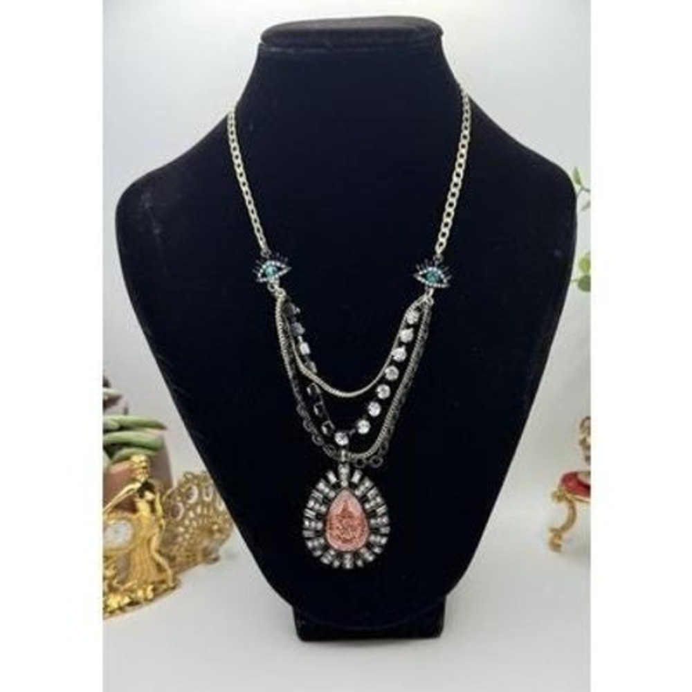 BETSEY JOHNSON Film Noir Evil Eye Bling Necklace Multicolor Crystal Statement